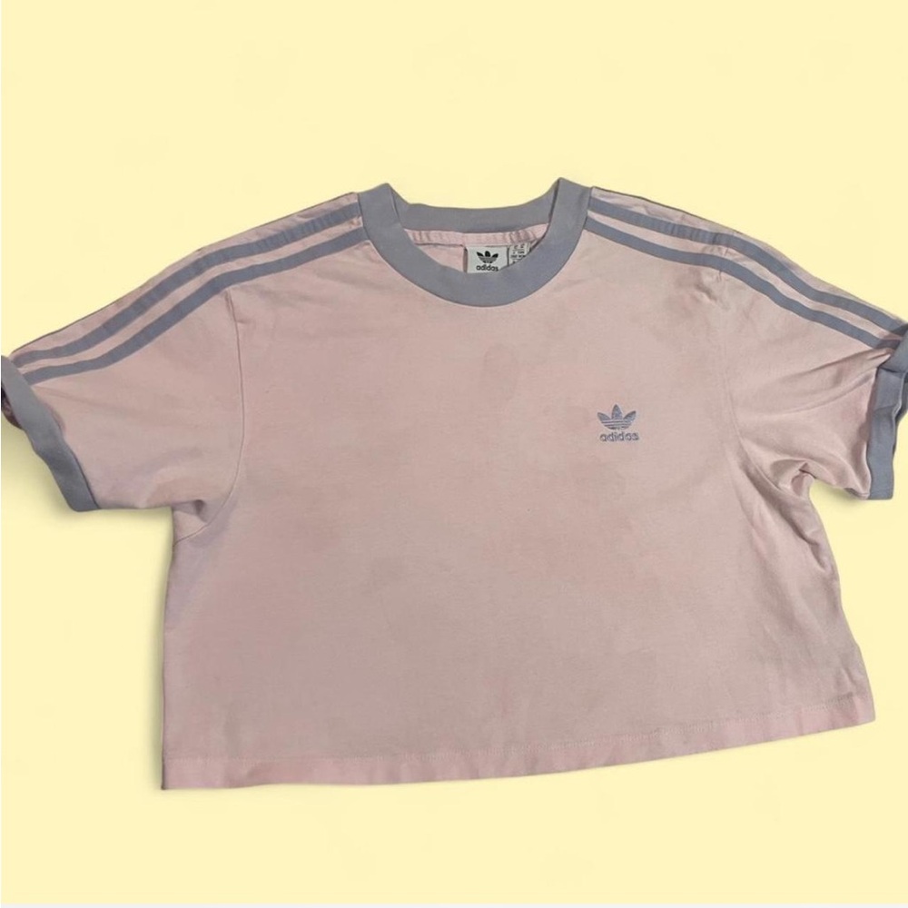 Adidas Pink Tee with Gray Stripes